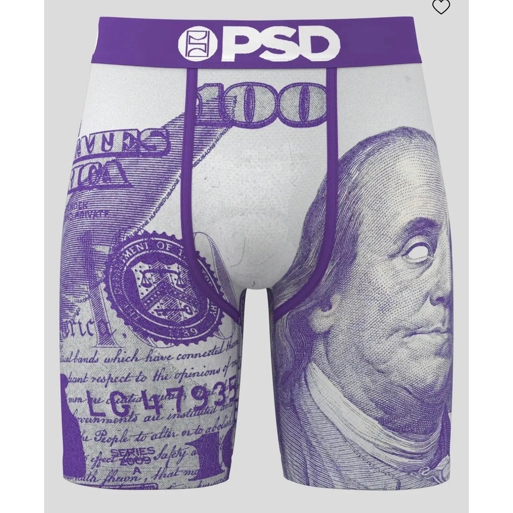 PSD Underwear Mens C-Note Purp Purple 100 Dollar Bill Boxer Briefs Size Medium